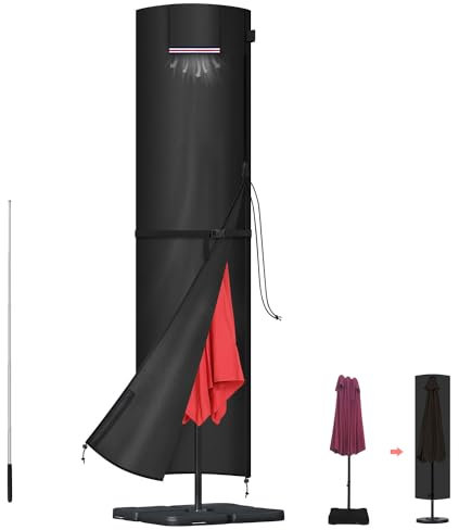 LAMUNI Funda Sombrilla Jardin, Funda para Sombrilla con Varilla, Funda Parasol de Playa Exterior Funda Protectora para Parasol, Funda Impermeable para Sombrilla Colgante de Ø2-4m, 220x50/50cm