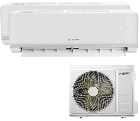 Green Electric Plus Climatiseur Dual Split 9000+18000 BTU, Wi-Fi, R32, Efficacité Énergétique A++/A+, 2 Unités Intérieures et 1 Extérieure, Télécommande, Contrôle Via Application, Basse Consommation