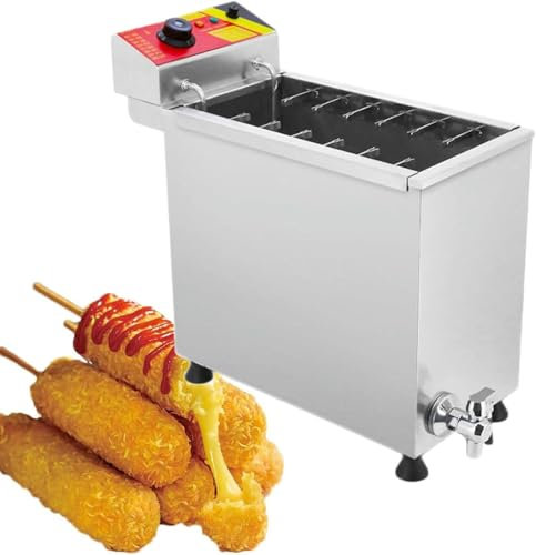 FLTRGO Freidora Comercial Eléctrico para Perros y Maíz, Máquina para Hacer Palitos para Perros Calientes y Queso, Freidoras Profundas Automáticas para Cocina, Restaurante y Hogar~/