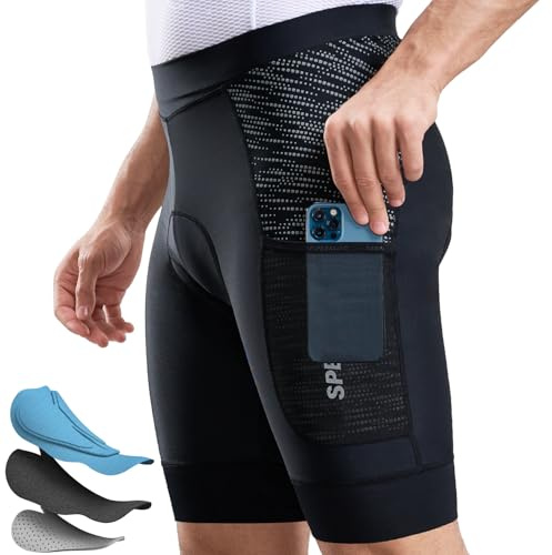 SPEEDCYC Cykelshorts för män 4D vadderad cykel cykel kort väg cykling mountainbike underkläder med fickor och halkfria bengrepp UPF 50+, Reflekterande, XL