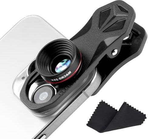 Lente Macro con Zoom HD 25X para Teléfono Móvil, Lentes Miniatura Zoom para Movil, Lente Macro Ajustable con Clip Universal, Compatible con Todos los Teléfonos Inteligentes, para Paisajes, Edificios