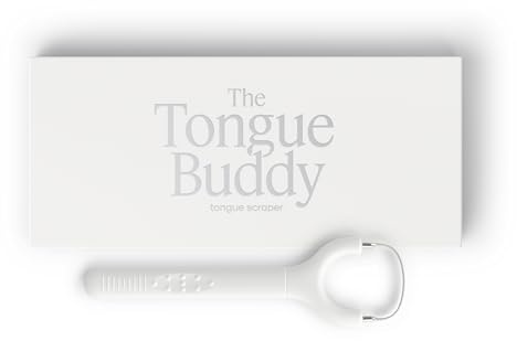 TheTongueBuddy™ Ergonomic Tongue Scraper - Hygienic Tongue Cleaner for Oral Hygiene & Fresh Breath Solution - Medical-Grade Stainless Steel Tongue Scrapers for Adults (Smoke White)