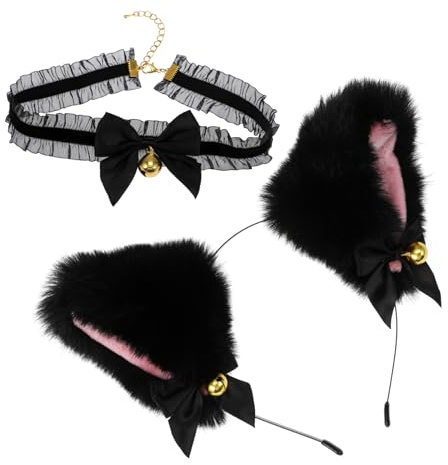 VINTORKY 1 Jeu collier -tête oreille de chat bandeaux bouffants pour femmes traqueur de chat cloche beignet de chat Cosplay coiffe de fête bandeau pour la fête Tissu en peluche de 5 cm
