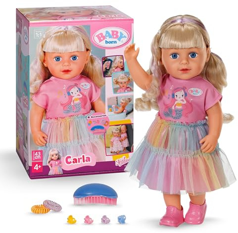BABY born Carla - 43 cm große Puppe - Hochwertiges Blondes Haar mit Strähnen - Benötigt Keine Batterien - Geeignet für Kinder ab 4 Jahren - Inkl. 7 Accessoires, Rosa