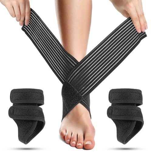 1 par de tobilleras transpirables para jóvenes y 1 par de tobilleras altamente elásticas con cierre de , vendaje ajustable para el tobillo, vendaje transpirable para proteger el tobillo (negro)