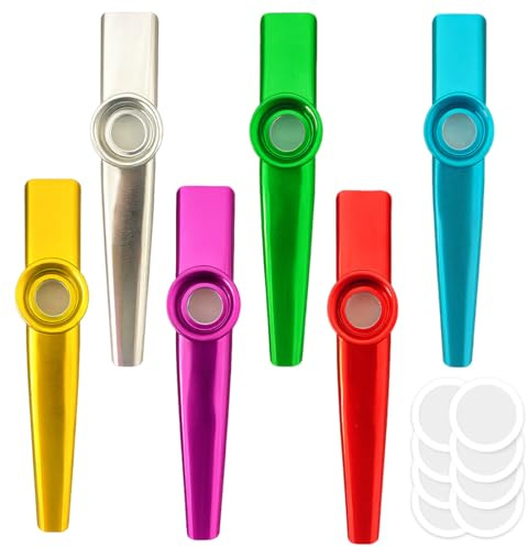 HABNI 6 Piezas Kazoo Pitos de Carnaval, Aleación de Aluminio Metal Kazoo, Kazu Instrumentos Musicales con 8 Membranas Flauta para Adultos, 6 Colores