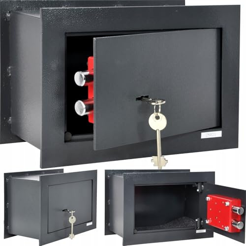 ALSTEN TECH Caja fuerte empotrable 310 x 210 x 150 mm 5,5 kg modelo para pared grafito con llave doble mappa para documentos joyas efectivo uso en hoteles oficinas viviendas