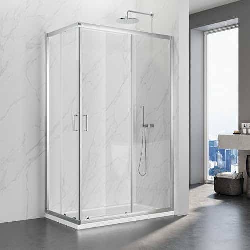 SIRHONA Cabina doccia 70x120x195 cm scorrevole a doppia apertura, porta doccia in vetro a due pannelli fissi con vetro trasparente da 5 mm, regolabile su un lato 20 mm