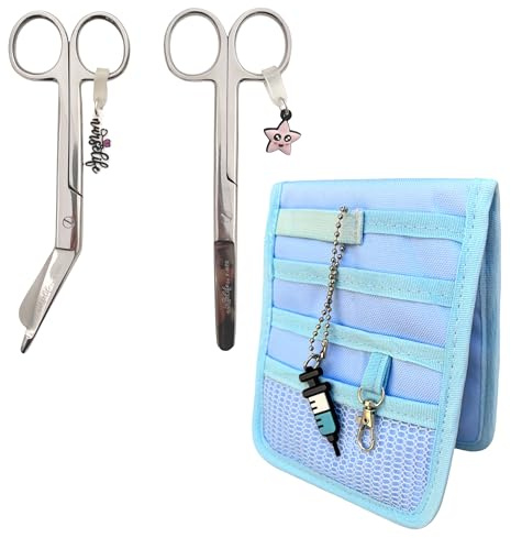 Nurse Life Pack MAXI2 | Tijeras Mayo y Pico Pato y organizador - Punta Roma | - I love it -, Punta Redonda | Enfermera Profesional, Primeros Auxilios, Vendaje. (Acero y Azul claro)