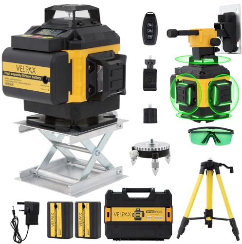 Laser a linee incrociate 16 linee, laser multifunzionale 4D con treppiede, 2 batterie da 2400 mAh, livella laser 4 x 360°, per interni e cantieri edili
