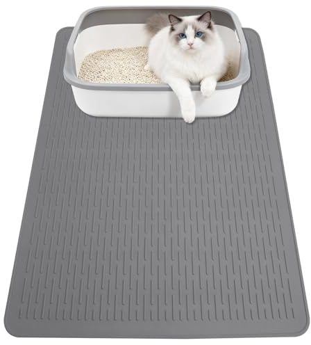 Küchen Silikon Matte 70x50cm, Wasserdichte, Rutschfeste Katzenstreu Matte mit Erhöhten Rändern & Strukturierter Oberfläche, Napfunterlage Groß für Spüle, Herd, Camping, Haustierbereich