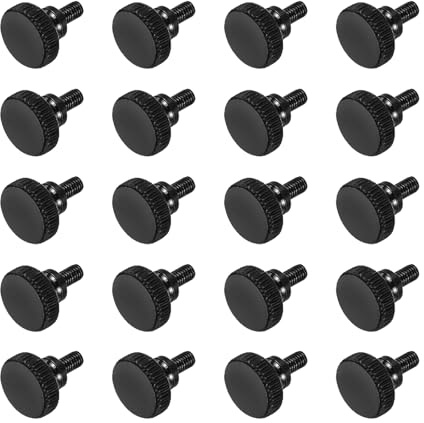 QUARKZMAN 20Pcs Vis Moletée M3 x 4mm Vis Moletées à Oreilles, Vis à Tête Plate en Acier Noir, Boulons Moletés Métriques avec Poignées à Épaulement, Fixations Filetées à Serrage Manuel