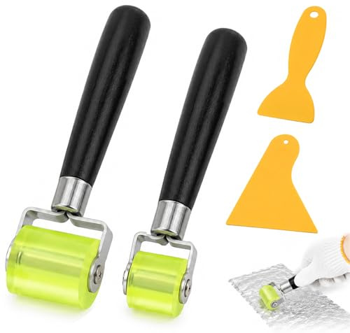Lot de 2 rouleaux de pression avec 2 racloirs, rouleau de pression manuel, rouleau de pression de joint de bords, rouleau de pression manuel en silicone, kit de rouleaux à pression partielle pour