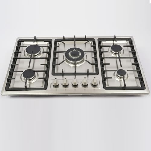 5 Burner Gas Hob Stainless Steel Built-In Gas Cooktop with Wok Burner 3.3KW | Flame Failure Protection, Electronic Ignition, 5 Burners 3.3/2.75/1.75/1.75/1KW, Removable Cast Iron Racks, Caravan Ready