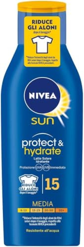 Nivea Sun solar milk 200 ml. Protection 15 with C Vitamin & Hyaluronic Acid, NIVEA SUN Protect & Hydrate Sun Milk 15+ protects your skin with an innovative balanced system, Pack of 1