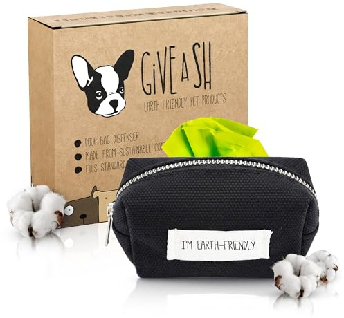 Black Poop Bags Holder - 10% to Charity - Strong Quality Zipper - Virgin Plastic Free - Black Dispenser with Secure Carabiner