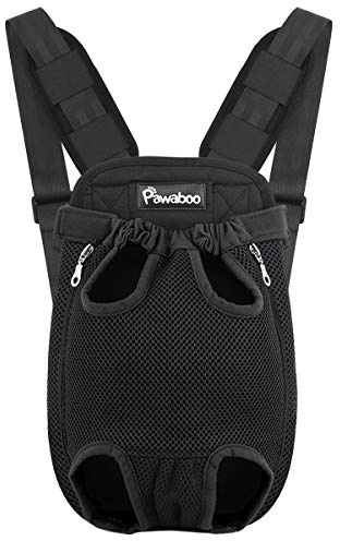 Pawaboo Mochila del Perro Adjustable, Pet Front Cat Dog Carrier Bolsa Delantera Backpack/Piernas Afuera & Fácil de Ajustar para Viajar, Senderismo, Camping, Talla XL, Negro