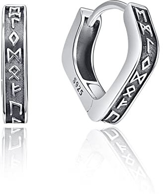 KINGWHYTE Wikinger Creolen 925 Sterling Silber Rhombus Ohrringe Wikinger Rune Schmuck Geschenke für Männer Frauen
