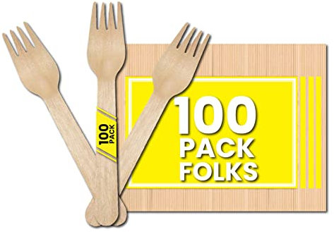 Zuvo Disposable Wooden Forks (Pack of 100) – Eco-Friendly, Biodegradable Birchwood Cutlery for Parties, Picnics & Catering – Sturdy Compostable