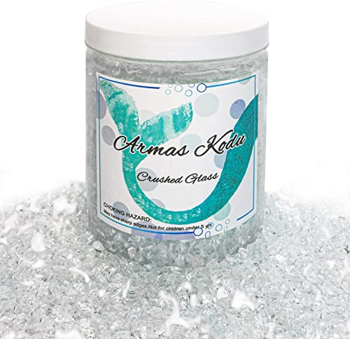Armas kodu Crushed Glass for Resin Art, Broken Glass Pieces for Crafts Vase Filler Home Decorations,Crushed Glass for Crafts,3-6mm,1.5 Pound (Crystal/Transparent)