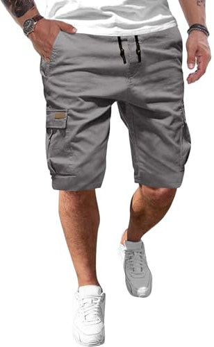 JMIERR Kurze Hosen Herren Baumwolle Cargo Shorts Herren Sommer Freizeithose mit Taschen Grau S
