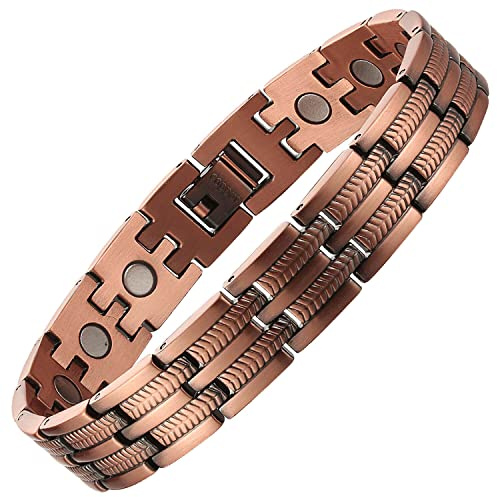 BioMag Pulsera magnética de cobre para hombre, pulsera de cobre con imanes ultra fuertes, 8.5 pulgadas ajustable con herramientas