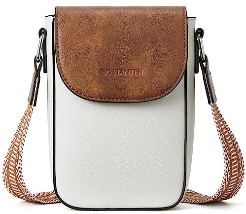 BOSTANTEN Handy Umhängetasche Damen, Handytasche zum Umhängen Leder, Handytasche mit Geldbörse zum Umhängen, Handtasche damen umhängetasche Beige Braun