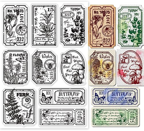 GLOBLELAND Sello transparente de silicona vintage con diseño floral y hoja, plantilla para manualidades, álbumes de recortes, tarjetas, álbumes de fotos, decoración
