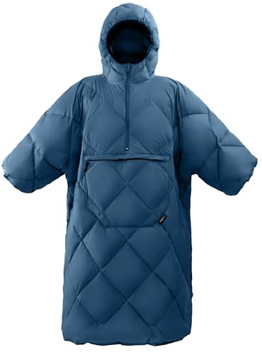 ATEPA Tragbarer Schlafsack, Recycelte Tragbare Decken-Poncho, Warmer Schlafsack-Mantel Mit Ärmeln Für Kalte Wetterbedingungen Für Outdoor-Sportarten Camping-Geschenke Frauen & Männer, Blau