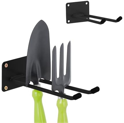 Relaxdays Organizador de Herramientas, Set de 2, Gancho Doble para Pared, 24 cm, Soporte Taller o Garaje, Acero, Negro