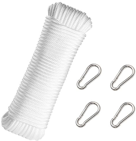CuiCanfla Corde de drapeau en nylon de 20 m - Pour la maison et l'extérieur - Accessoire de mât de drapeau - Corde résistante aux intempéries - Avec 4 mousquetons - Pour crochets, mât de drapeau,