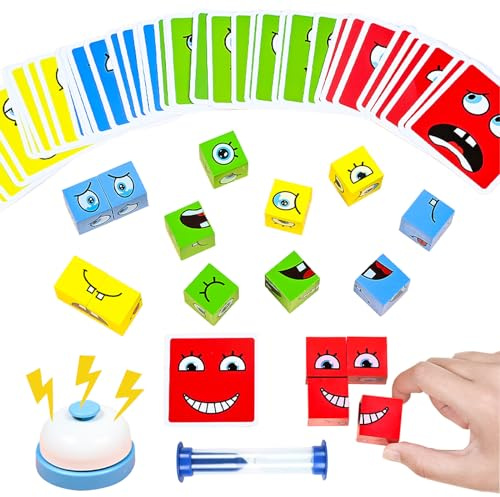 ZUNIPLEX Puzzle Building Blocks,Face Changing Magic Cube,cubo di legno,puzzle di legno con facce magiche per bambini dai 3 anni,gioco interattivo con campana e clessidra.