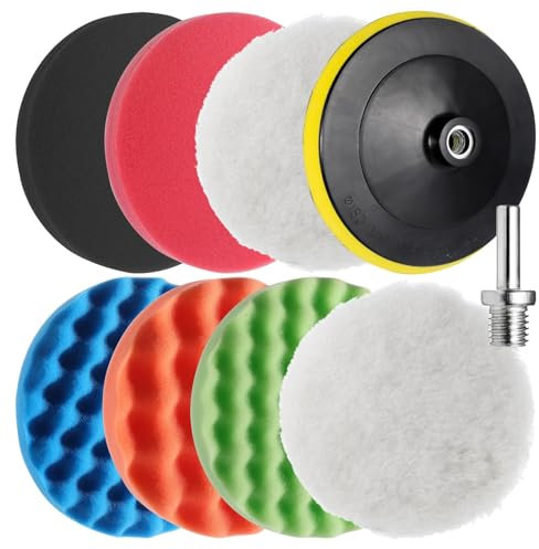 GEARLEADER 8PCS 7inch/180mm Car Polishing Pads Kit, Car Polishers and Buffers Buffing Kits Buffing Sponge Pads Kits with M14 for Car Sanding, Polishing, Waxing