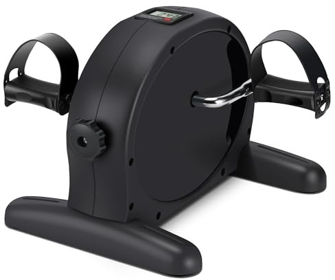 RYGEO Mini-Pedal-Trainer Fahrrad Tragbarer Pedal-Trainer Beine und Arme Fitness-Radfahren mit LCD-Display für Senioren-Reha, Unter-Schreibtisch-Fahrrad Schwarz