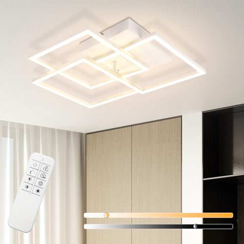 Homefire Deckenlampe LED Deckenleuchte Küche - 36W Wohnzimmerlampe Dimmbar Schlafzimmerlampe mit Fernbedienung Modern Design Wohnzimmer Küchenlampe weiß Deckenlampen für Schlafzimmer Kinderzimmer