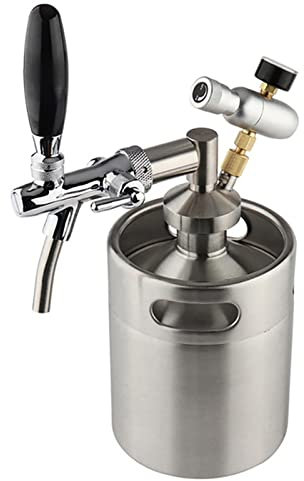 DGOINGPI Kit Cerveza Mini Barril de 5L, Sistema de Barril de Cerveza presurizado, Mini Barril de Acero Inoxidable, Kit de Cargador de CO2 Growler Grifos de Barril de Cerveza