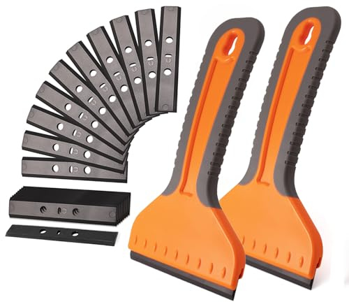 NEWISHTOOL 4-inch Plastic Razor Blade Scraper, 2 PCS Big Blade Paint Scraper Sticker Remover Scraper Tool with 20 Pcs Blades for Glue Label Decal Wallpaper Removing Glass Cleaning