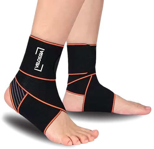 VELOSSIA Cavigliera sportiva a compressione regolabile per calcio, pallavolo e tendine d'Achille, regolabile per entrambi i piedi, Ankle Brace Sportivo (1 unità)