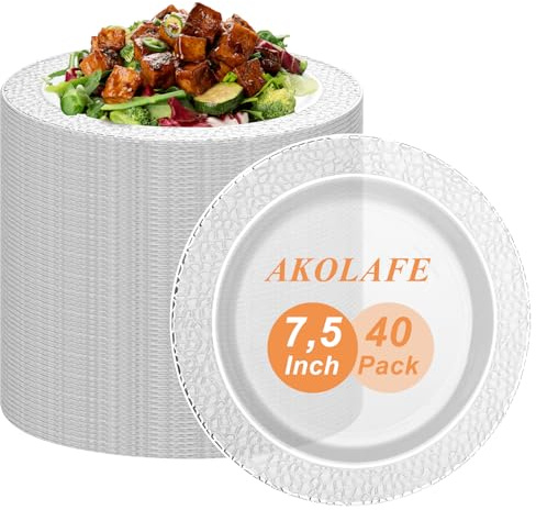 AKOLAFE 40 återanvändbara plasttallrikar, 19 cm, vit