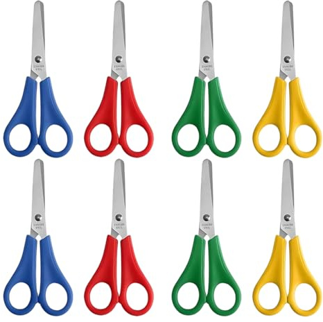 LACHT 8 Stück Kinderschere, Schere Schule 1. klasse Kinderscheren Klein Büroschere mit Skala Bastelscheren Set für DIY Handwerk(4 Farben)