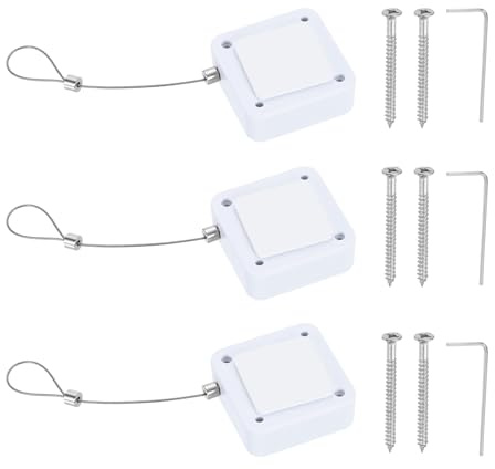 PATIKIL 5ft (1.5M) Retractable Remote Control Cable Tether 2N, 3PCS Remote Control Security Lanyard Lock Adjustable Locking Leash with Rope Locks for TV Tablets Showroom, White