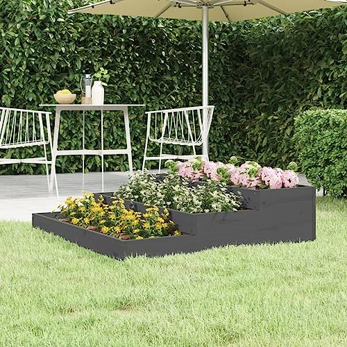 YUTAASU Fioriera in Legno di Pino Massello Grigio 107x107x27 cm con Design a Scala per Piante e Fiori - Struttura Robusta e Stabile per Giardino - Ideale