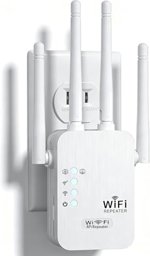 Repetidor WiFi 1200 Mbps, Doble Banda 5 GHz y 2.4 GHz Amplificador señal WiFi, Repetidor/Ap Modo/Router, Puerto Ethernet, 4 Antenas WiFi Extensor, Compatible with All WiFi Devices Internet Boxes