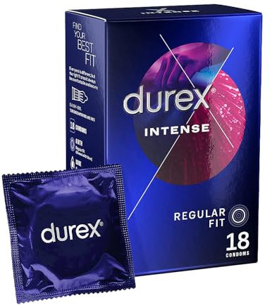 Durex Intense Condoms, 18 Condoms (1 Pack) (Packaging May Vary)