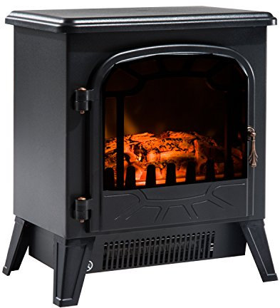 HOMCOM Chimenea Eléctrica Portátil 925W/1800W Calentador de Chimenea con Efecto de Llama Termostato y Protección contra Sobrecalentamiento para Salas 18-24 m² 36x25,5x41,5 cm Negro