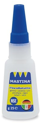 Mastina Colla Istantanea Ultra Forte 25g – Super Colla Cianoacrilica Professionale ad Asciugatura Rapida – Adesivo Trasparente per Plastica, Metallo, Gomma, Ceramica, Legno e Scarpe