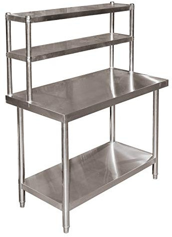 Wiltec Edelstahl Arbeitstisch 120x60x145cm Gastro Tisch mit zweistöckigem Regal und höhenverstellbaren Tischfüßen für die Küche