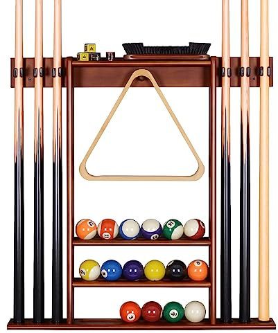 XCSOURCE Billard Queue Halter, Wandmontierter Queueständer Pool Queue Rack mit Aufbewahrungsregal für 6 Pool Billard Stick Billard und Billardzubehör, Snooker Billard Queue Halterung für Heim Verein