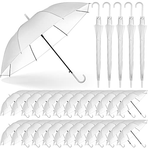 Reginary 30 Pieces Wedding Umbrellas Bulk Auto Open Stick Umbrellas with White European J Hook Handle Windproof Large Canopy Umbrella for Outdoor Wedding Bride Groom Photography Golf (White)