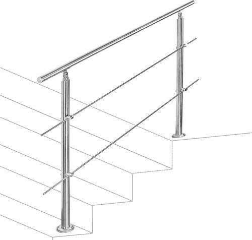 Vigevee Corrimano in acciaio inox, per interni ed esterni, Ringhiera 120 cm, con 2 barre trasversali e accessori per scale, parapetti, balconi